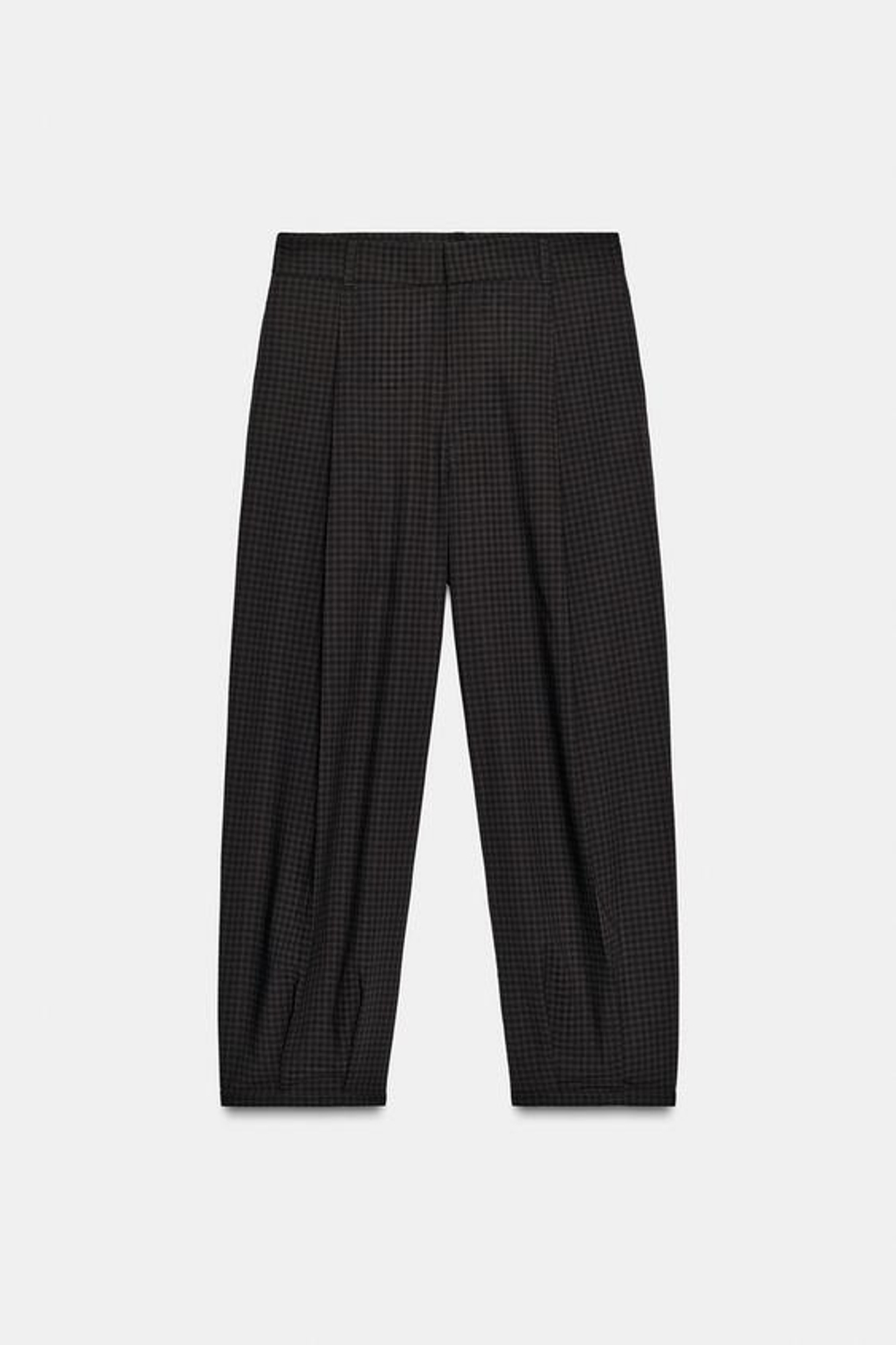 ZARA БРЮКИ В КЛЕТКУ С ЗАЩИПАМИ, СЕРЫЙ