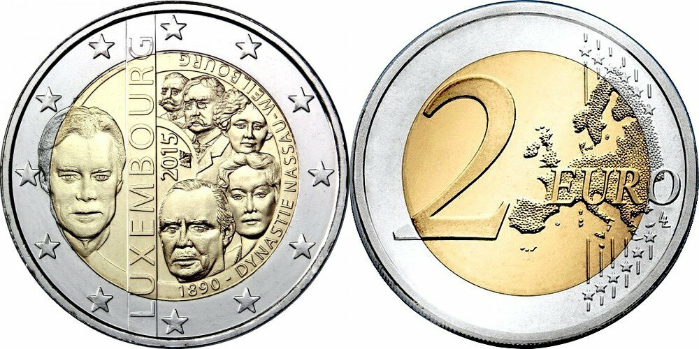 Люксембург 2 евро, 2015 125 лет династии Нассау-Вайльбург UNC
