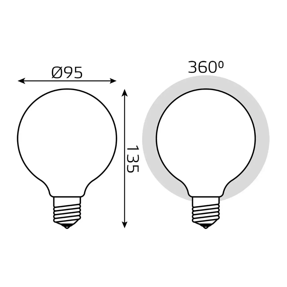 Лампа Gauss LED Filament G95 10W E27 1070 lm 3000K milky диммир. 189202110-D