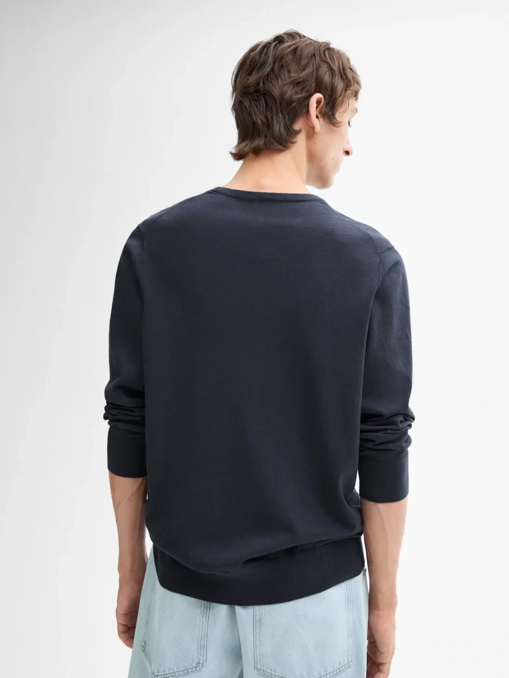 Massimo Dutti Хлопковый свитер с длинными рукавами, серо-синий