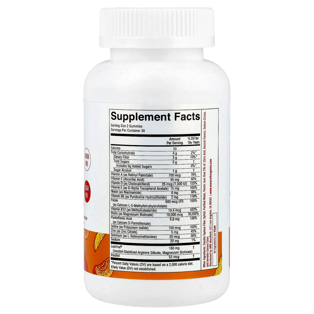 MaryRuth's, Мультивитаминные жевательные таблетки для роста волос, персик и манго, 60 жевательных таблеток