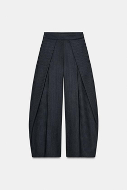 ZARA БРЮКИ С ЗАЩИПАМИ В ПОЛОСКУ — ZW COLLECTION, МОРСКОЙ СИНИЙ