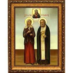 Ксения Петербургская и Серафим Саровский. Икона на холсте.
