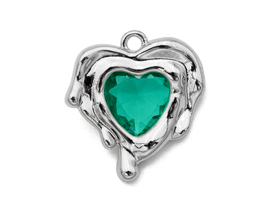 52083-бгр Подвеска "Тающее Сердце" с бирюзовым глянцевым кристаллом 16мм, родий