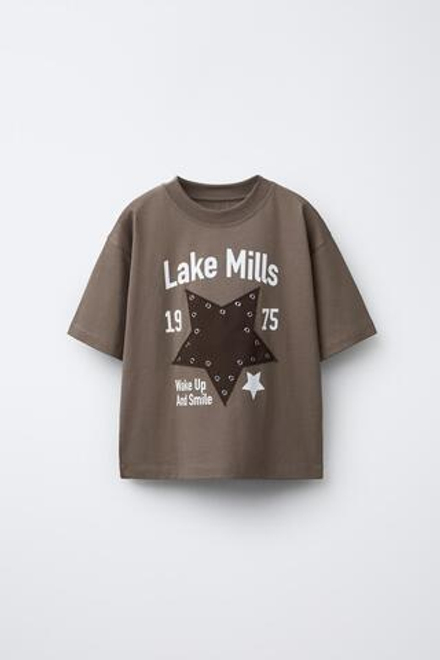 ZARA ФУТБОЛКА ЗВЕЗДА С ЛЮВЕРСАМИ, КОРИЧНЕВЫЙ
