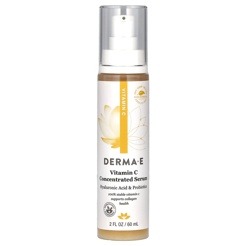 DERMA E, концентрированная сыворотка с витамином C, с гиалуроновой кислотой и пробиотиками, 60 мл (2 жидк. унции)