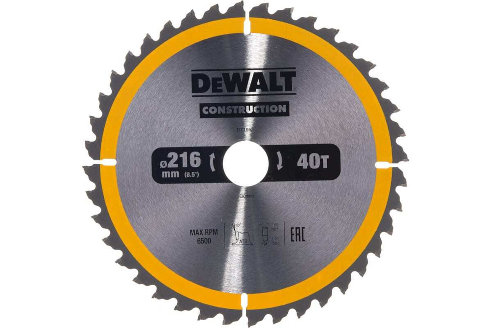 Пильный диск CONSTRUCT (216х30 мм; 40 ATB) DEWALT DT1953