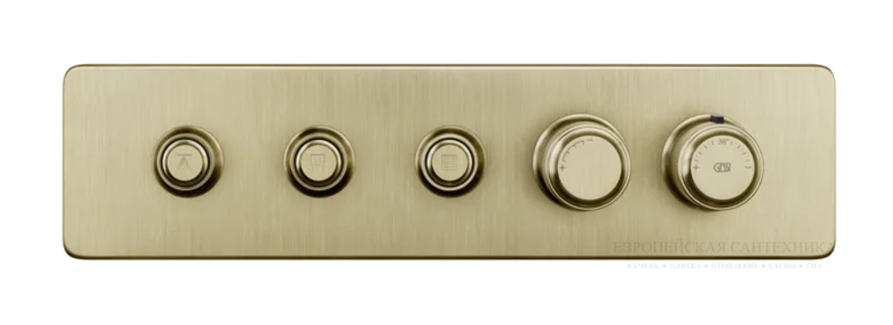 Термостат Gessi HI-FI, до 3 функций одновременно, с кнопками вкл/выкл, внешняя часть, цвет Brushed Brass PVD