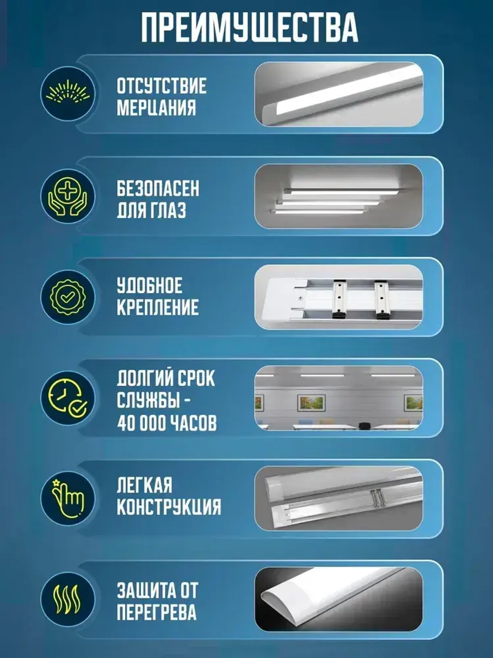 Светильник линейный светодиодный настенный потолочный 120 см 36 Вт 6500 K 5 шт.