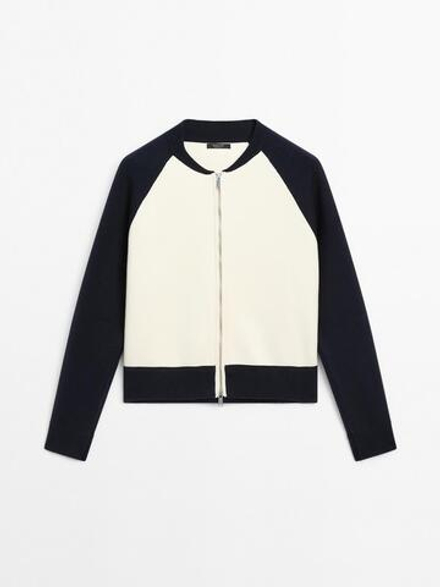 Massimo Dutti Кардиган-бомбер из смесового хлопка, темно-синий