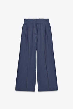 ZARA БРЮКИ WIDE LEG С ОТДЕЛОЧНОЙ СТРОЧКОЙ, ИНДИГО
