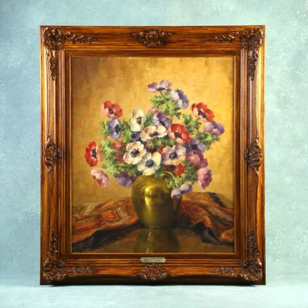 Винтаж: Винтажная картина «Натюрморт с цветами»