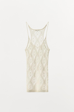 ZARA ТРИКОТАЖНЫЙ ТОП НА БРЕТЕЛЯХ - LIMITED EDITION, ЖЕЛТОВАТО-БЕЛЫЙ