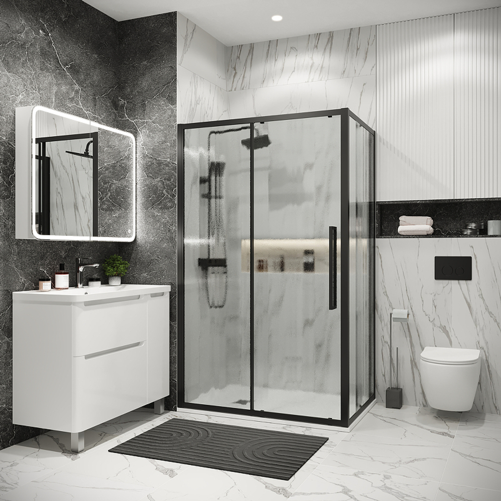 Душевой уголок Grossman Cosmo 130х80 120.K33.02.1380.21.02 профиль Черный матовый стекло шиншилла