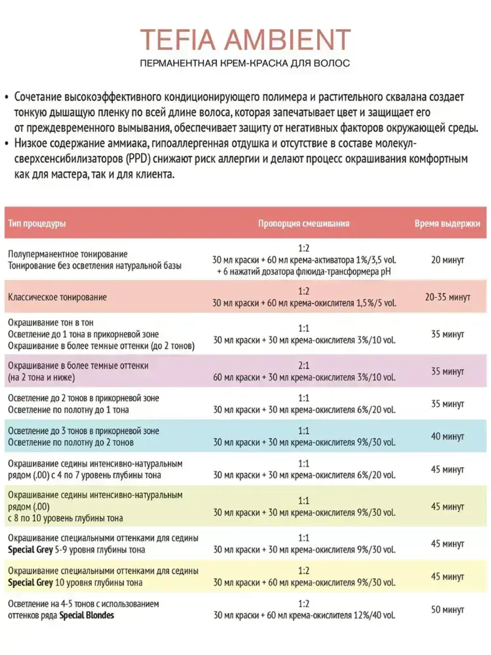Tefia Ambient Перманентная крем-краска для волос 9.7 Очень светлый блондин фиолетовый, 60 мл