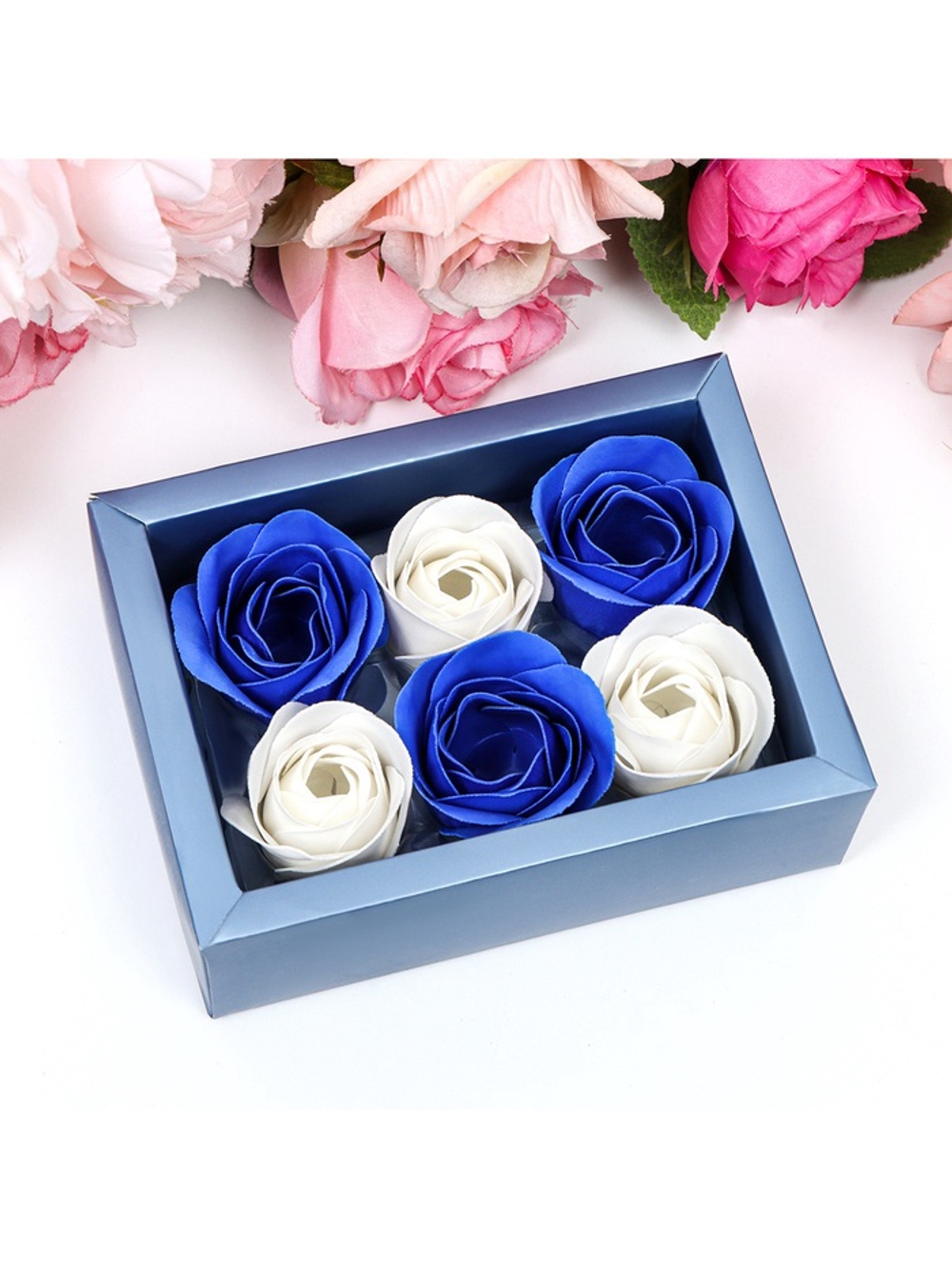 Мыльные розы, белые и синие, набор 6 шт.