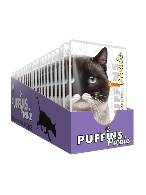 Puffins Picnic Влажный корм для кошек, телятина с печенью в соусе, 26 шт x 85 г