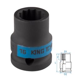 KING TONY (453016M) Головка торцевая ударная двенадцатигранная 1/2", 16 мм