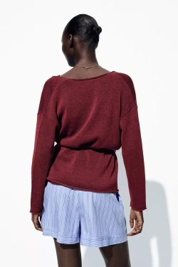 ZARA КАРДИГАН ИЗ СМЕСОВОГО ЛЬНА, ГРАНАТОВЫЙ