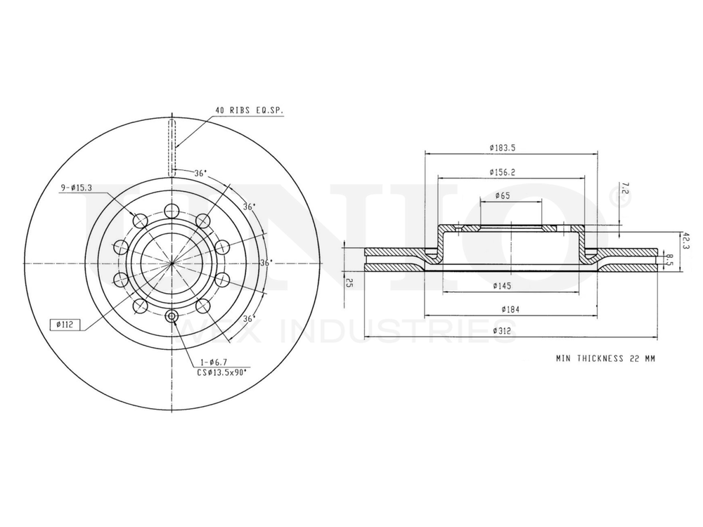Диск тормозной передний UNIO BRD-20015