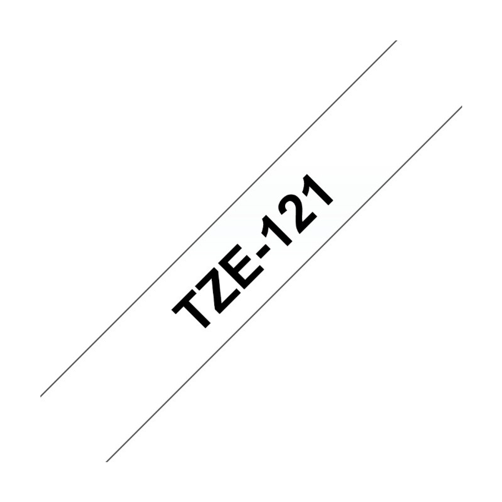 Brother TZE-121 кассета с лентой для печати наклеек, чёрный шрифт на прозрачной основе, 9мм*8м