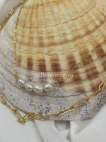 Колье двойное с натуральным жемчугом на цепочке и золотистой цепочкой