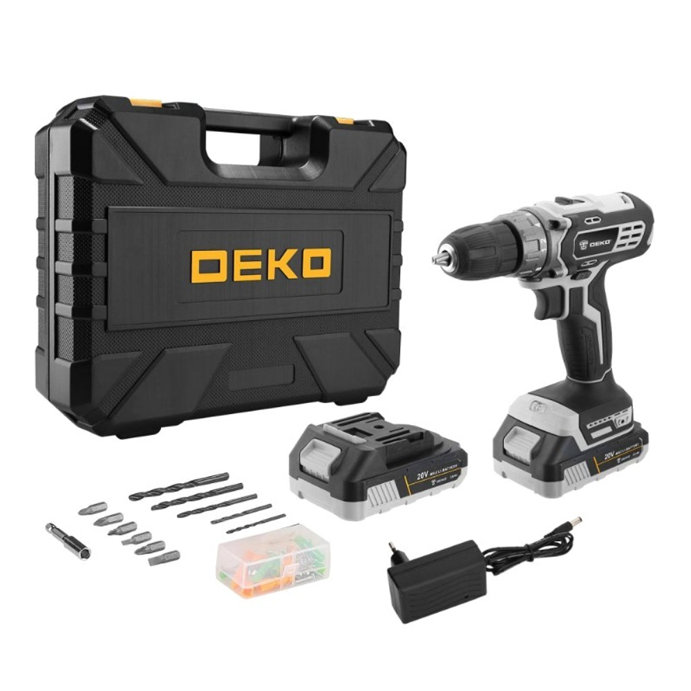 Дрель-шуруповерт аккумуляторная Deko DKCD20 Black Edition SET 3 в кейсе + набор инструмента (063-4050)