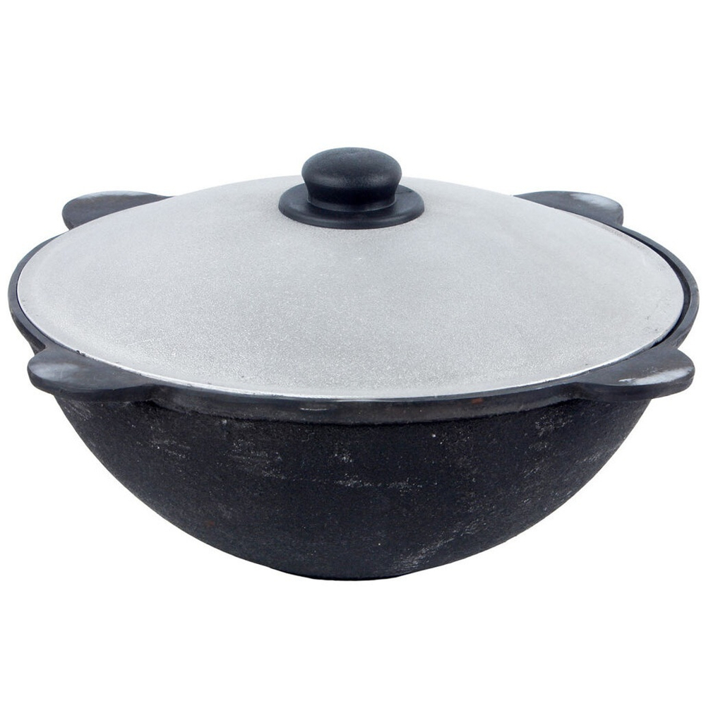 Казан 16л узбекский чугунный с алюминиевой крышкой, плоское дно (г.Наманган)