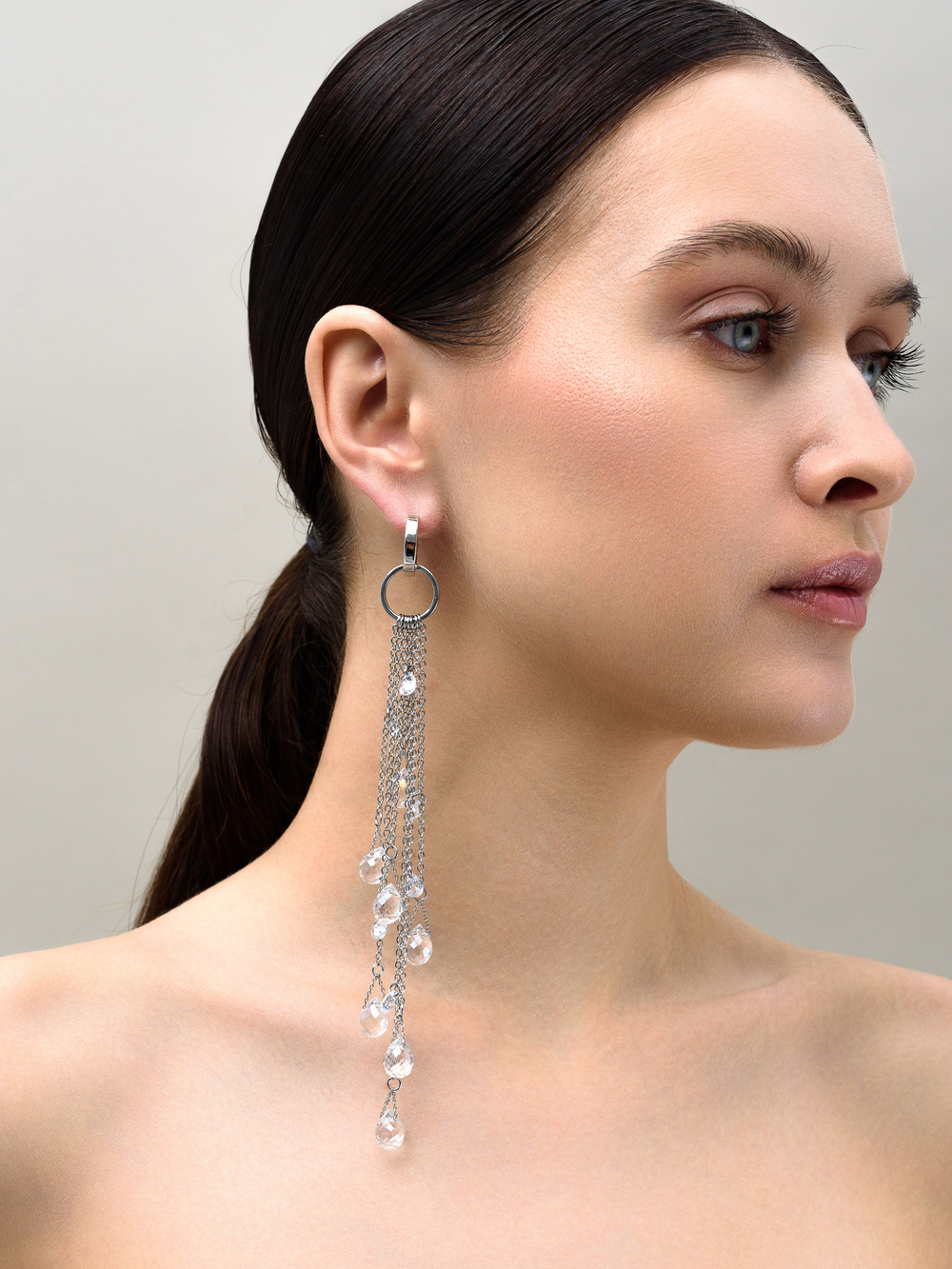 Моносерьга "Chandelier White" Silver