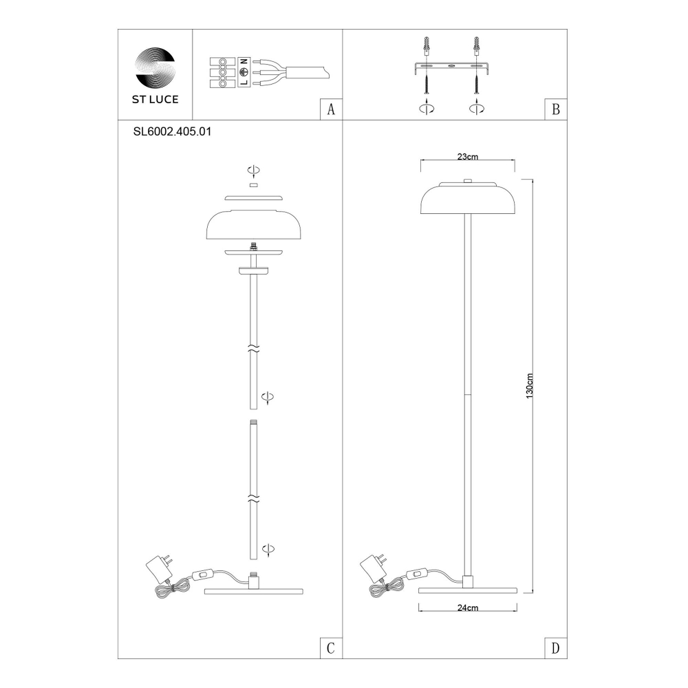 SL6002.405.01 Торшер ST-Luce Черный/Дымчатый LED 1*7W 4000K