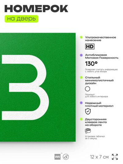 Номер на дверь 143, табличка на дверь для офиса, квартиры, кабинета, аудитории, склада, зеленая 120х70 мм, Айдентика Технолоджи