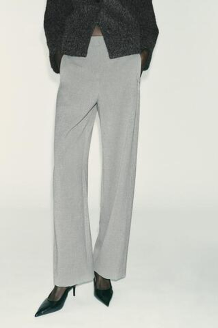 ZARA БРЮКИ ПРЯМОГО КРОЯ СО СРЕДНЕЙ ПОСАДКОЙ, СЕРЫЙ