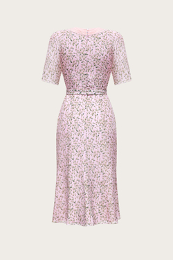 ПЛАТЬЕ-МИДИ ИЗ РОЗОВОГО ШЕЛКА С АВТОРСКИМ ПРИНТОМ