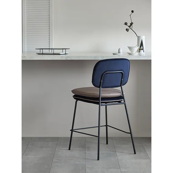 Стул полубарный Pea с контрастным кантом, велюр, темно-синий/бежевый