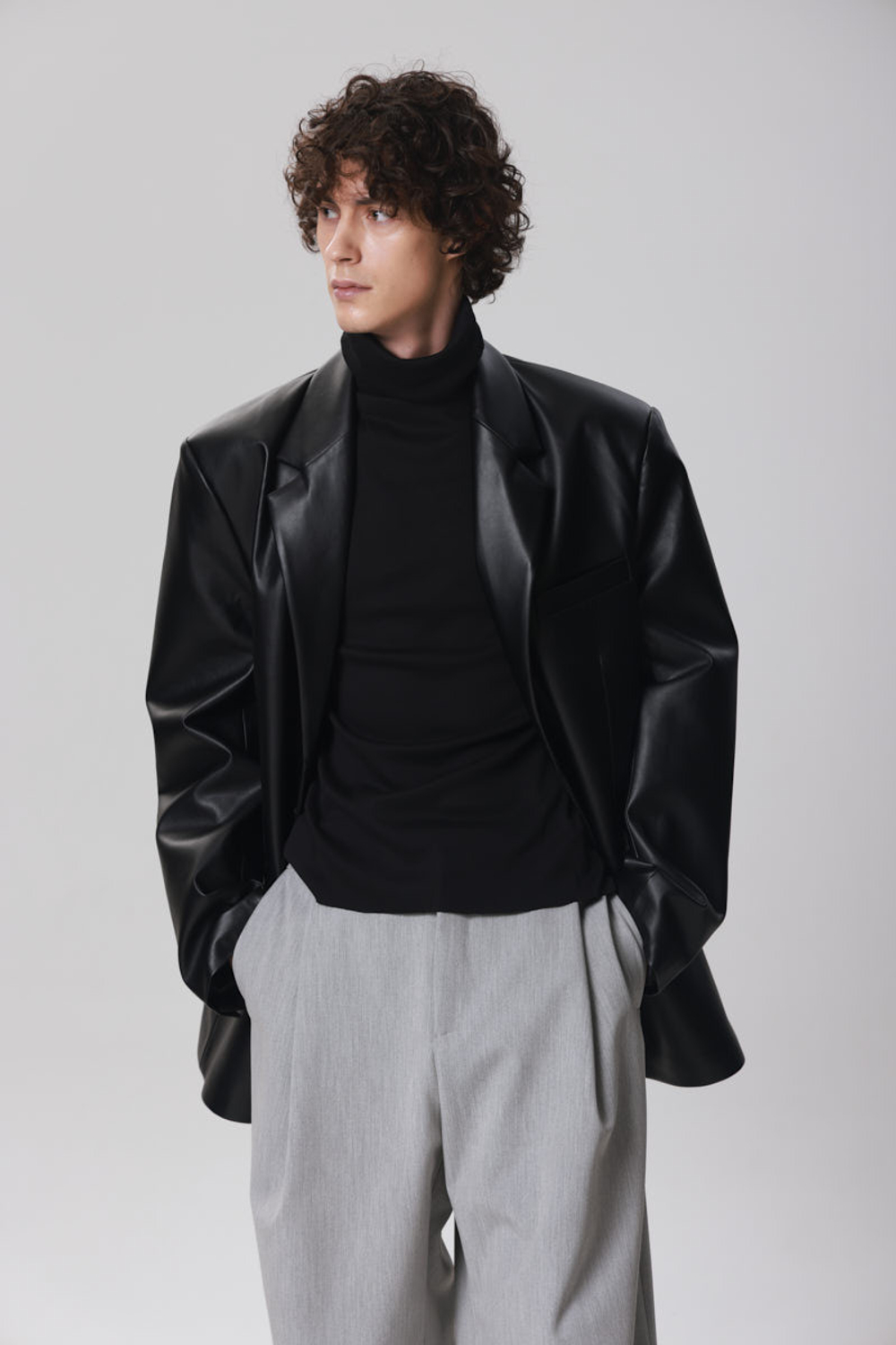 Пиджак мужской оверсайз из эко-кожи, черный