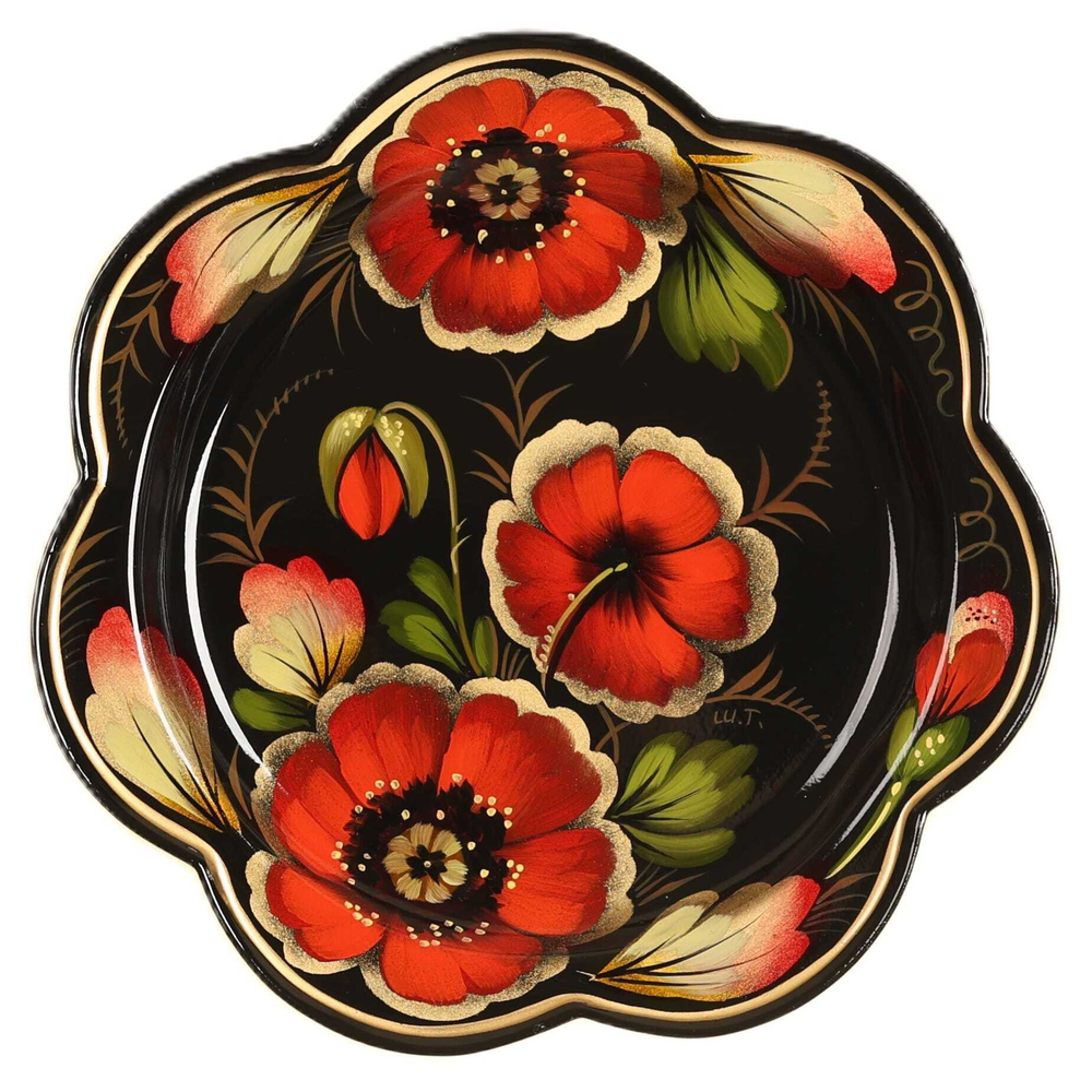 Жостовский поднос декоративный, размер 18 см (A1), металлический