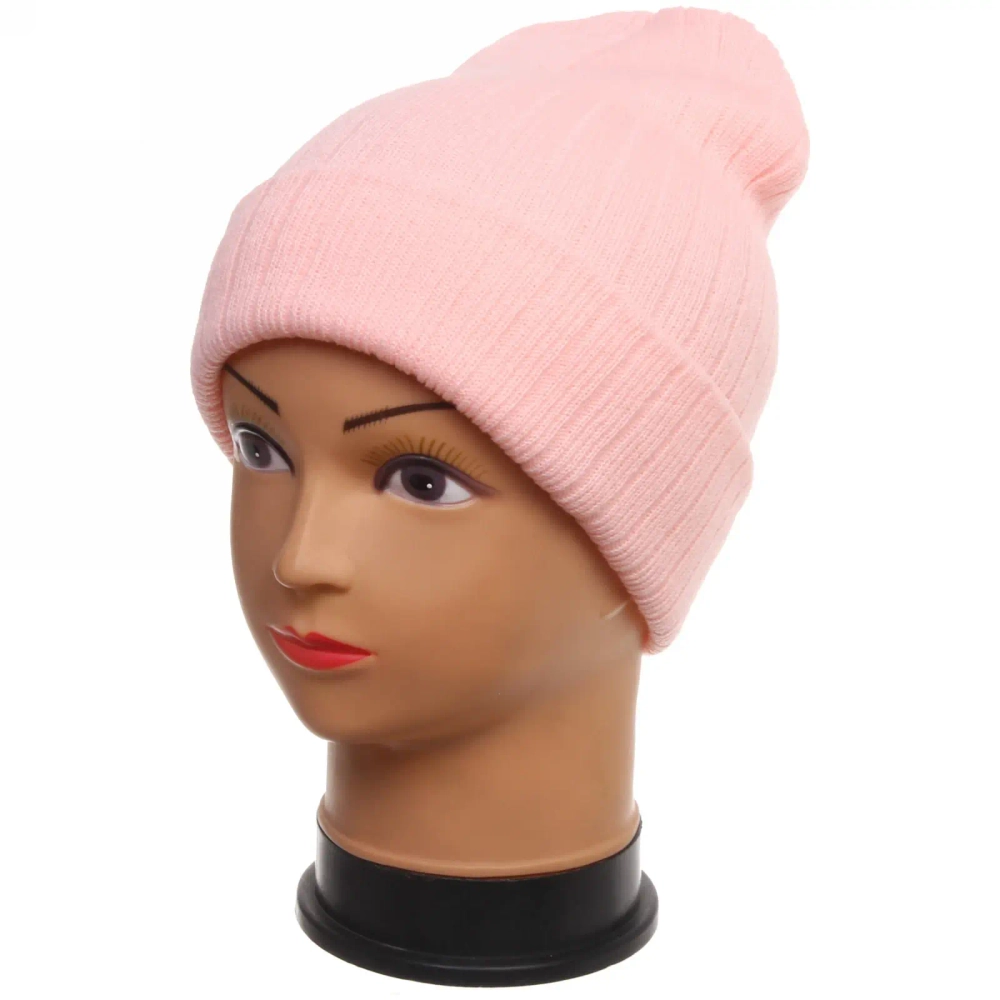 Шапка двойная «Teplo», полоска, цвета желтый, фуксия, мятный, голубой, пудровый, оранжевый, 58р.