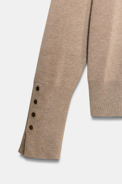 ZARA БАЗОВЫЙ ТРИКОТАЖНЫЙ ДЖЕМПЕР С ВЫСОКИМ ВОРОТНИКОМ, СЕРО-КОРИЧНЕВЫЙ МЕЛАНЖ