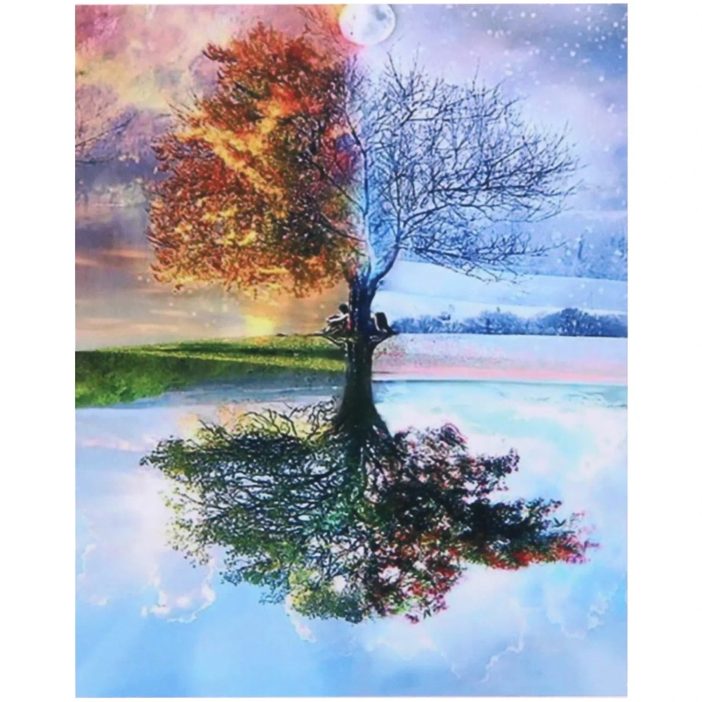 Алмазная мозаика на подрамнике с полным заполнением «МИР ЯРКИХ КРАСОК», дерево Четыре сезона, 30*40 см