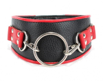 Черно-красный кожаный ошейник с кольцом