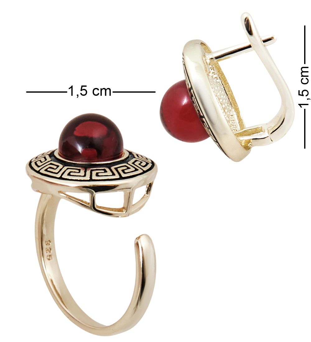 AM-3940/1 Комплект серьги с кольцом (латунь, янтарь)