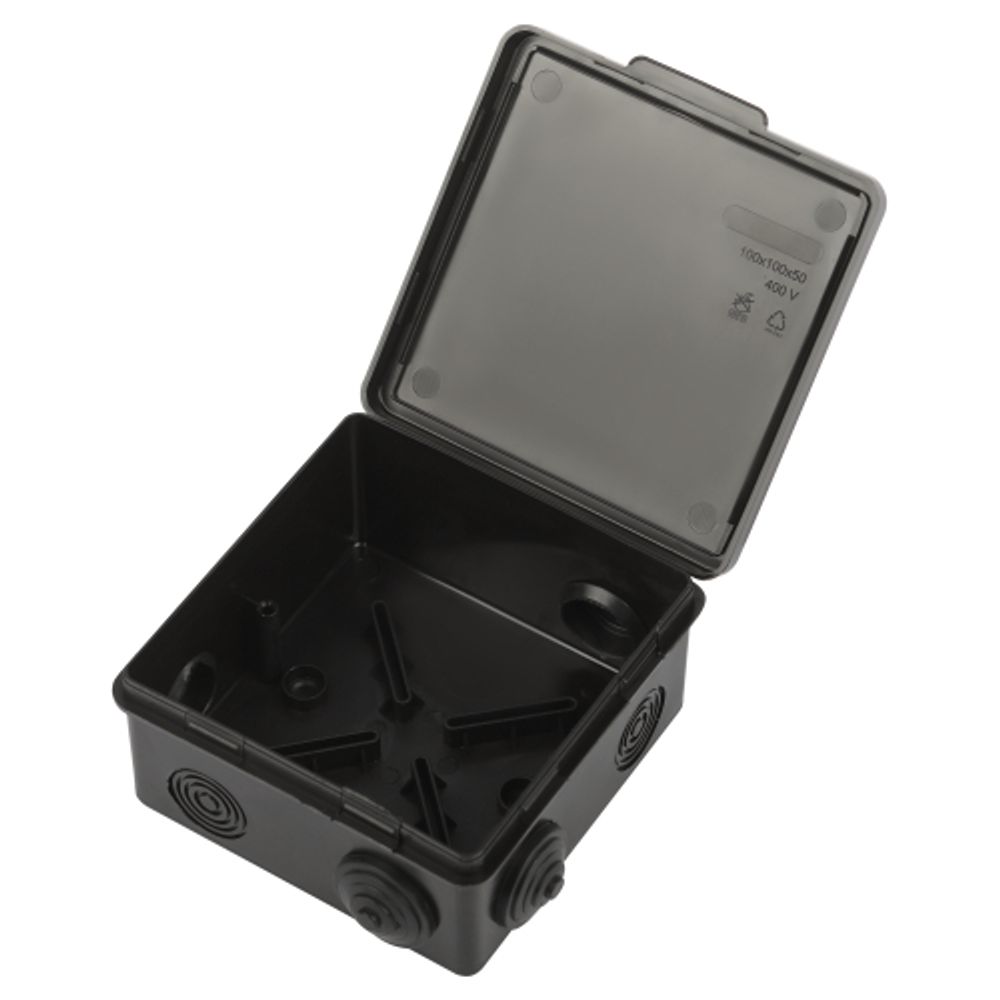 Распаячная коробка ЭРА KOR-100-100-50-8g-B открытой установки черная 100х100х50мм с гермовводами 8 вх. IP54
