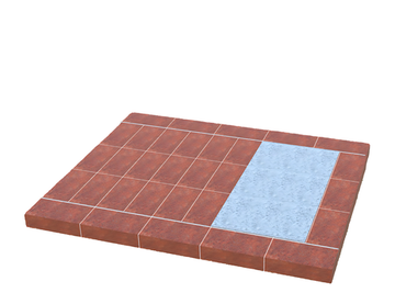 Варианты бетонных оснований с плиткой, верх с торцем под Ритуальный комплекс 3,0м х 2,4м (с нишей 0,9м х 1,8м слева/справа)