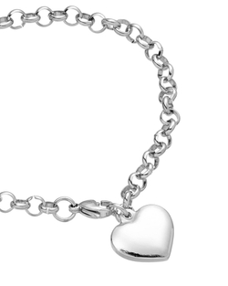 Браслет цепь, сердце серебро