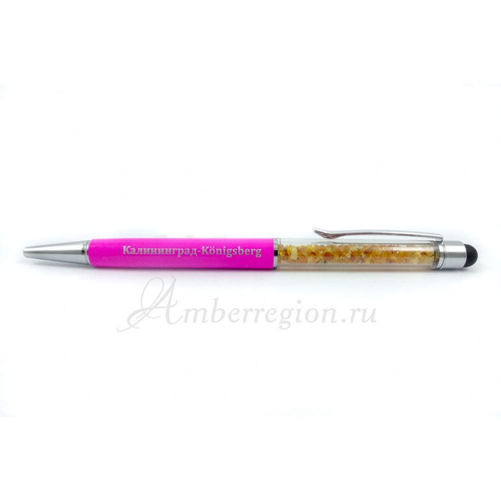 Ручка-стилус с янтарем (розовая)