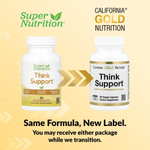 California Gold Nutrition, Think Support, с гинкго билоба, тюбетейкой, готу колой, бакопой и ферментами, 60 растительных капсул