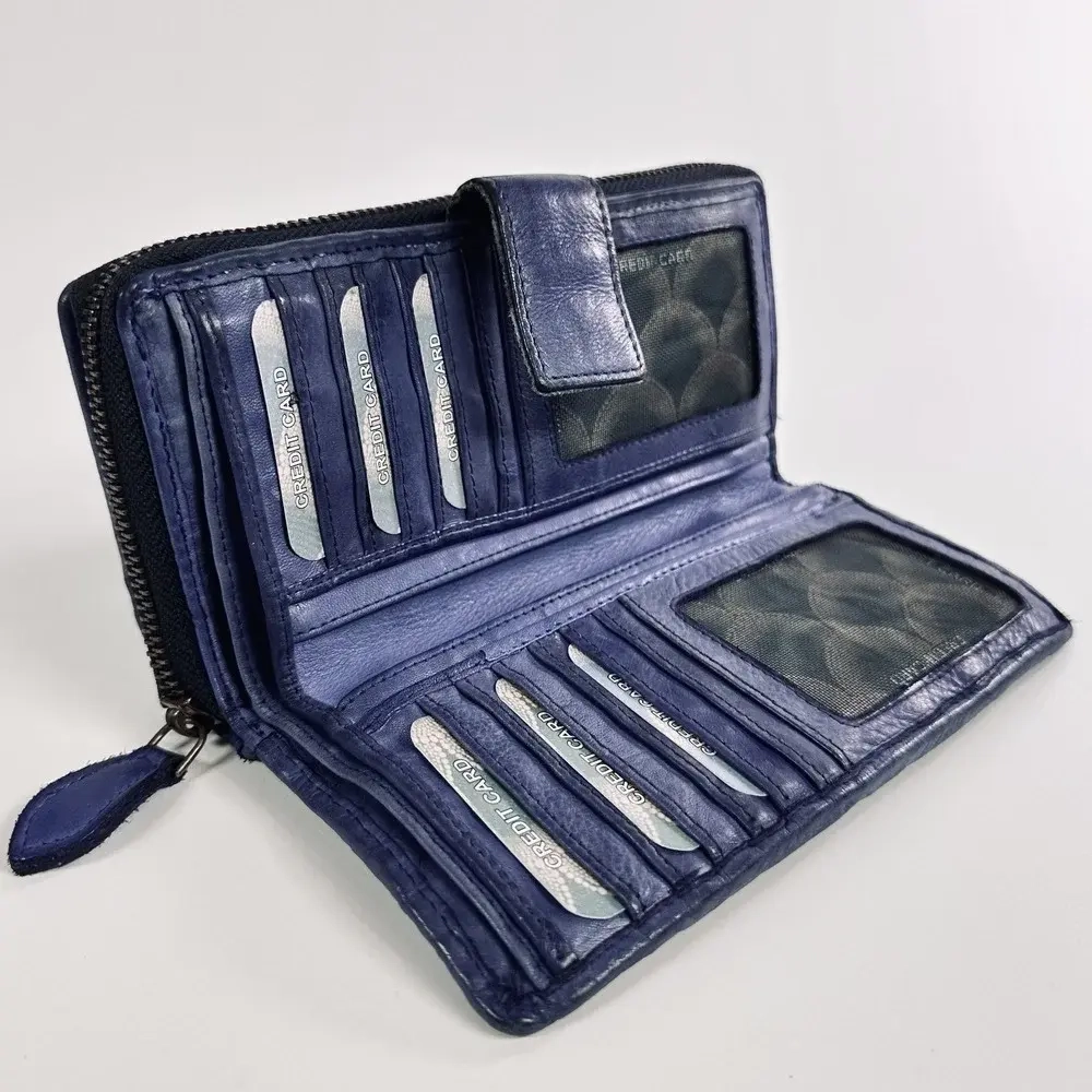 Женский кошелек из натуральной винтажной кожи синего цвета