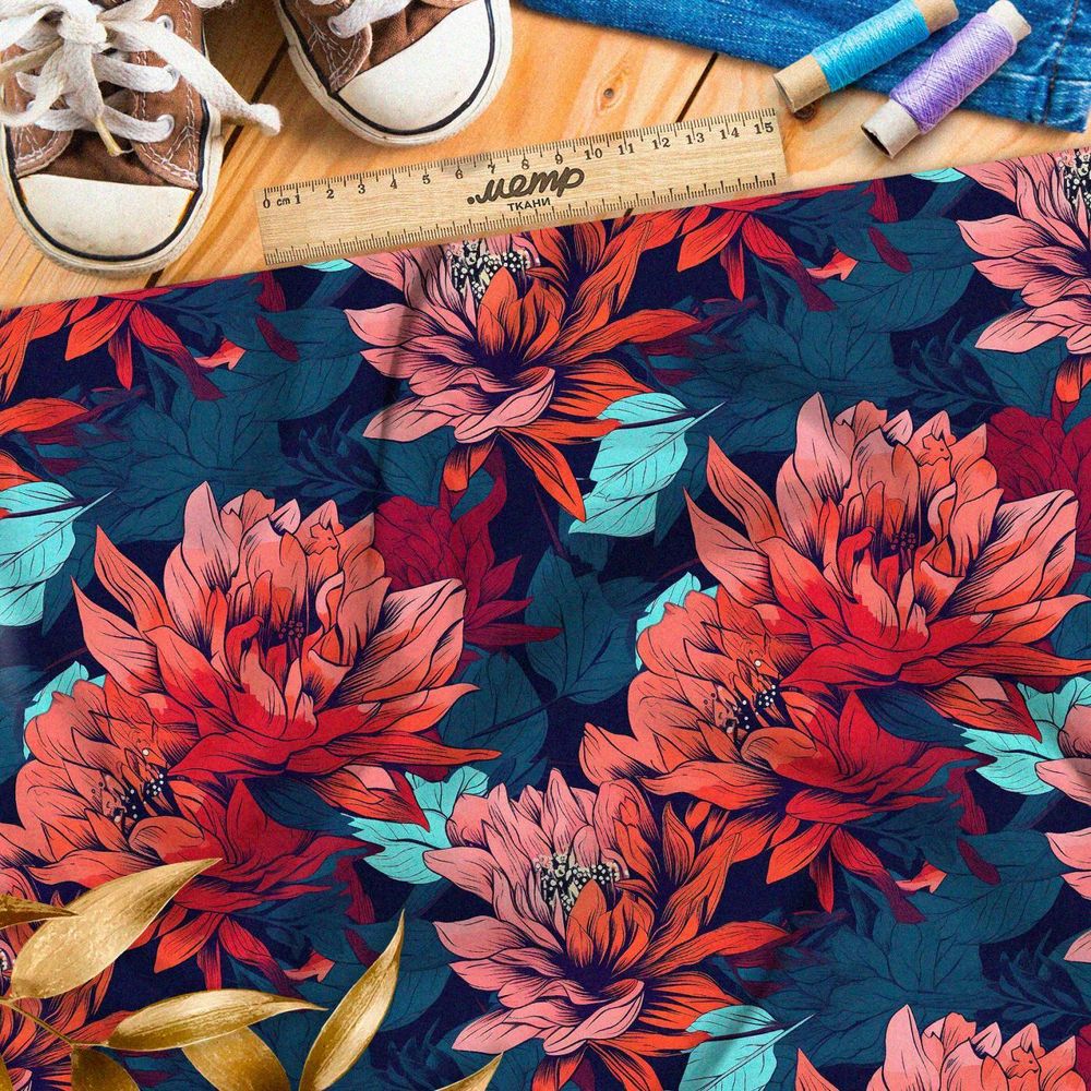Ткань премиум бифлекс флоральная фантазия