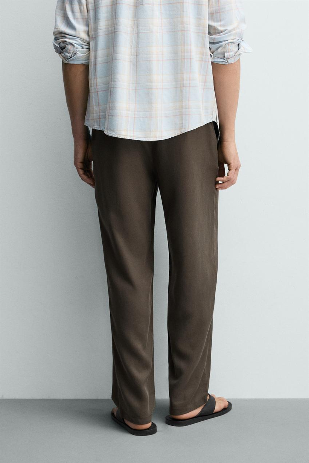 ZARA БРЮКИ REGULAR FIT ИЗ 100% ЛИОЦЕЛЛА, СЕРО-КОРИЧНЕВЫЙ