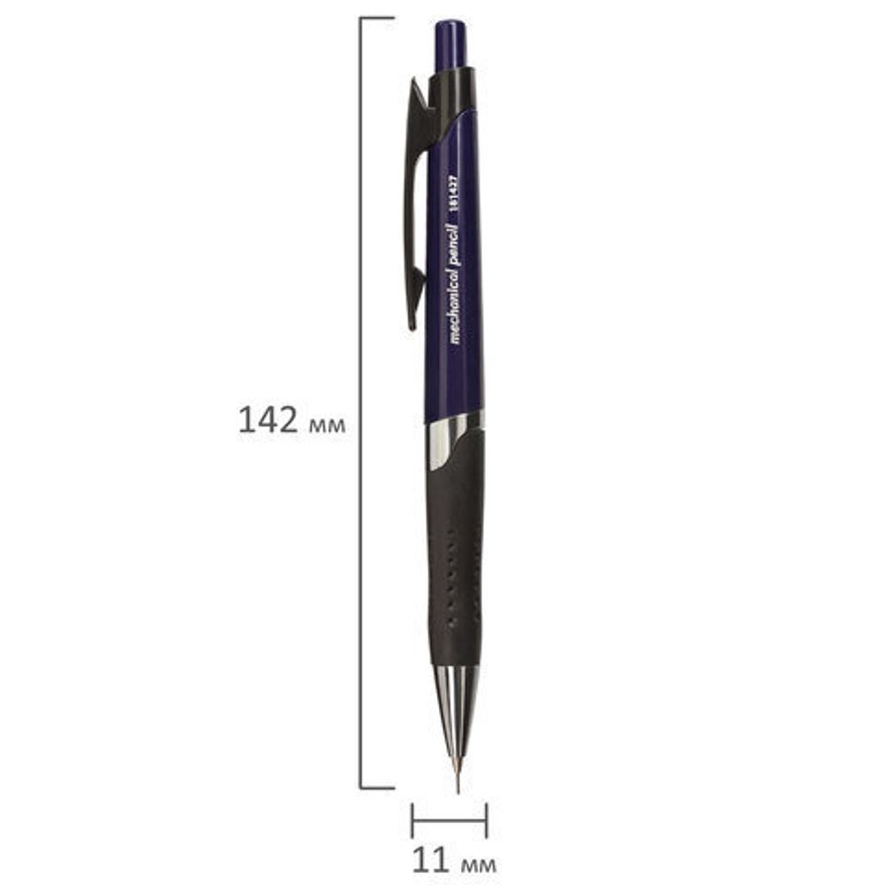 Карандаш механический 0,5 мм, BRAUBERG "Dash", ластик, корпус темно-синий, хромированные детали, резиновый грип, 181427